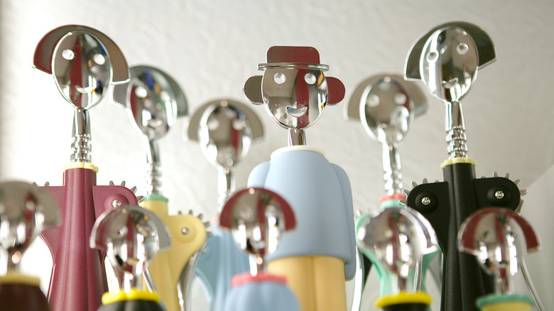 Various Anna G. corkscrews by Alessi, designed in shapes of faces