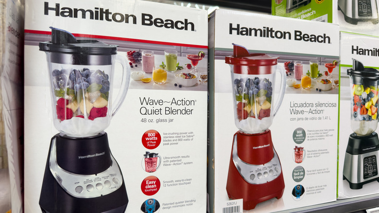 Boxes of Hamilton Beach blenders on store shelves