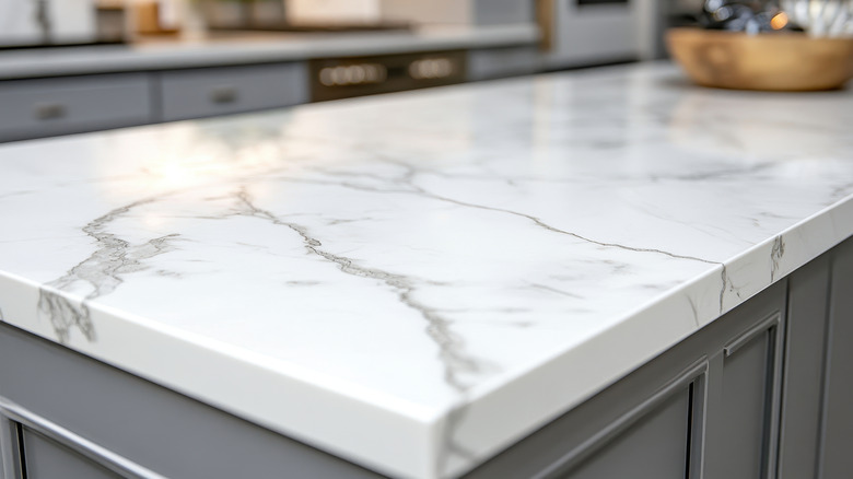Modern kitchen island with marble countertop