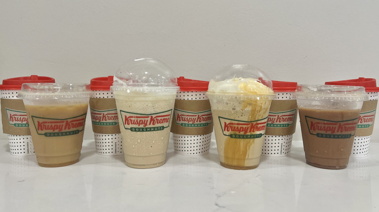 9 different Krispy Kreme hot and cold coffee drinks.