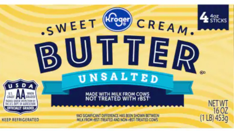 Box of Kroger Brand unsalted butter