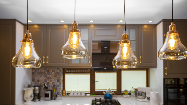 Detail shot of several kitchen pendant lights
