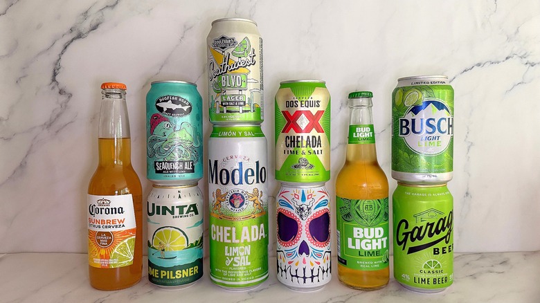 10 lime beers on marble background