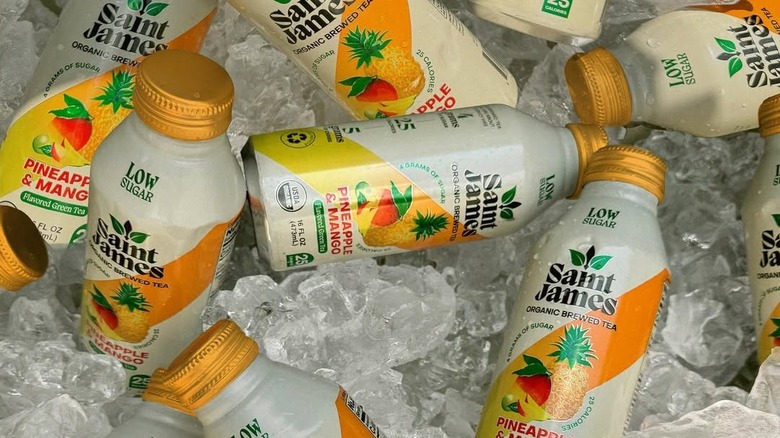 bottles of Saint James Iced Tea bottles on ice