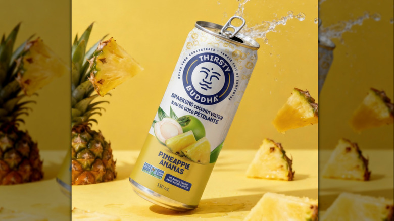 can of sparkling Thirsty Buddha sparkling coconut water