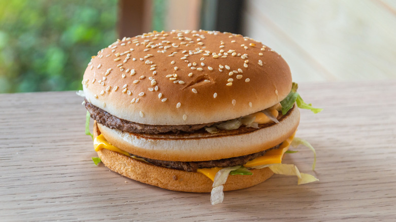 McDonald's Big Mac burger on wooden countertop