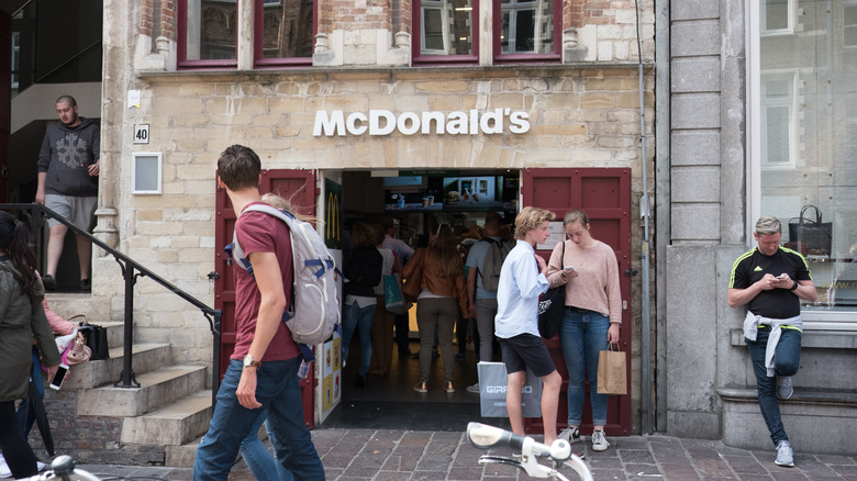 The brick exterior of the McDonald's in Bruges