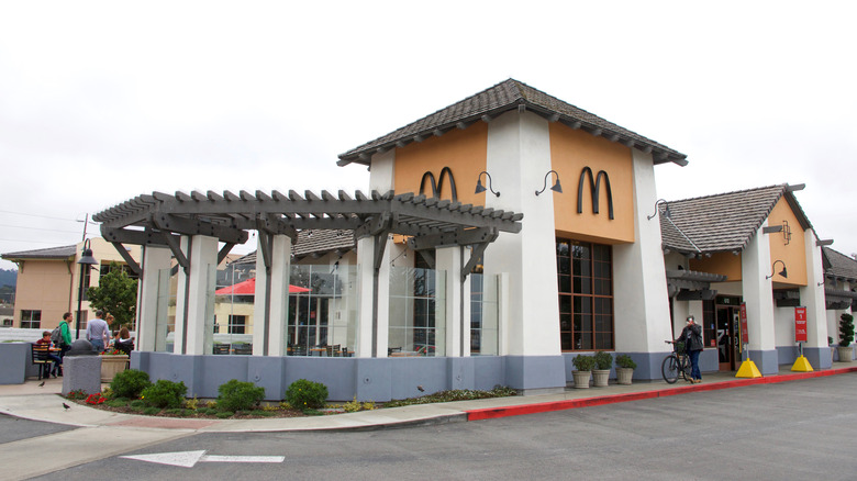 The black-lettered exterior of Monterey's McDonald's
