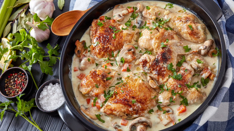 Chicken fricassee served on a table