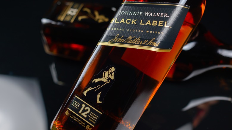 A close up of a bottle of Johnnie Walker Black Label, highlighting some of the information you'll find on a bottle