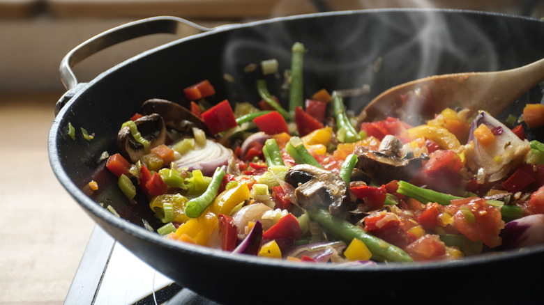 Vegetables cooking in wok