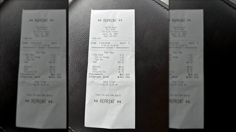 Waffle House receipt on dashboard