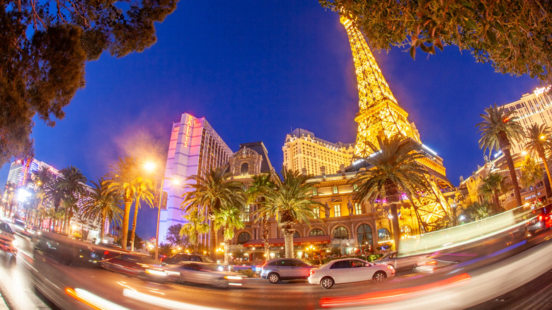 A fish-eye view of the Paris Hotel in Las Vegas