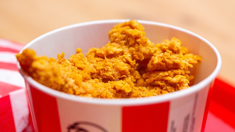 Fried chicken in KFC bucket