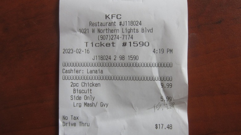 KFC receipt on table