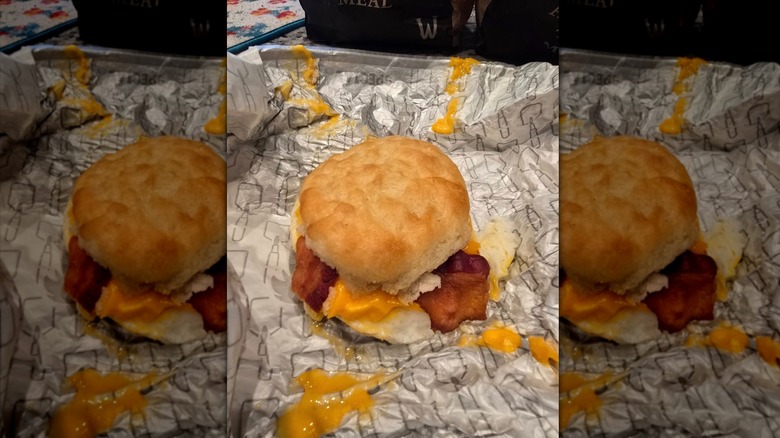 Wendy's Breakfast Sandwich on foil packaging