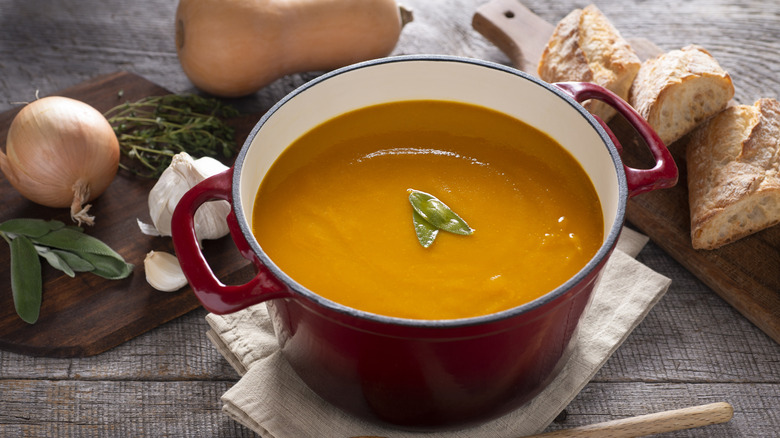 Butternut squash soup in a Dutch oven