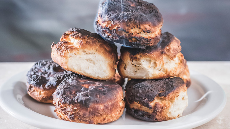 burnt biscuits stacked on each other