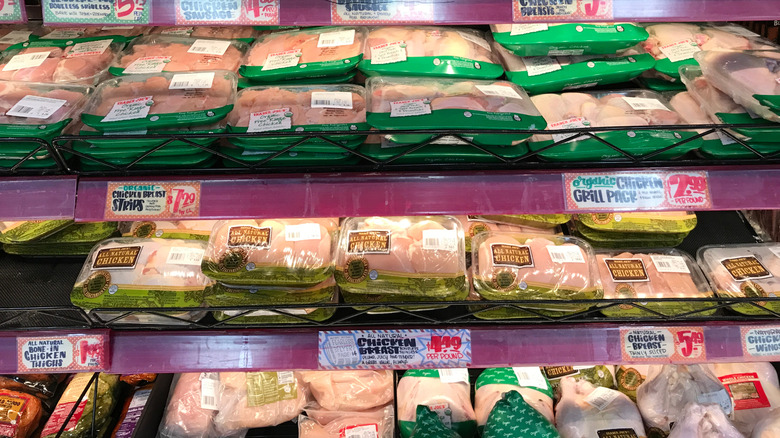 Shelves of raw chicken at Trader Joe's