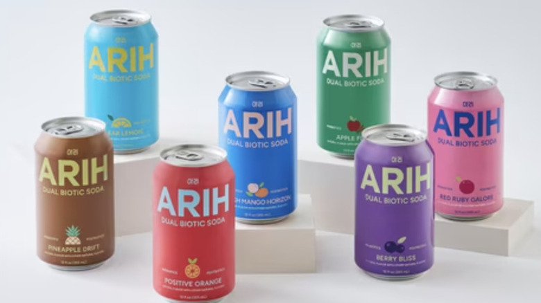Colorful cans of ARIH soda
