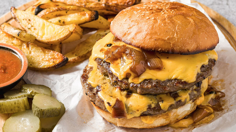 Cheese smash burger and potato wedges