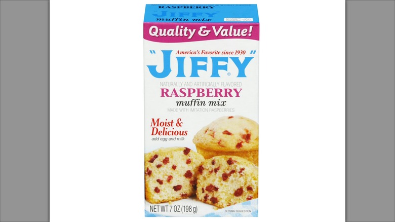 Jiffy Raspberry Muffin Mix on white background