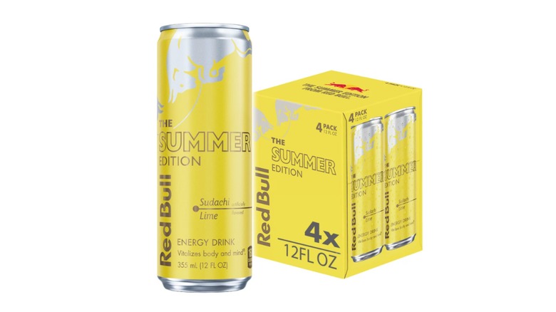 Red Bull Yellow Can on white background