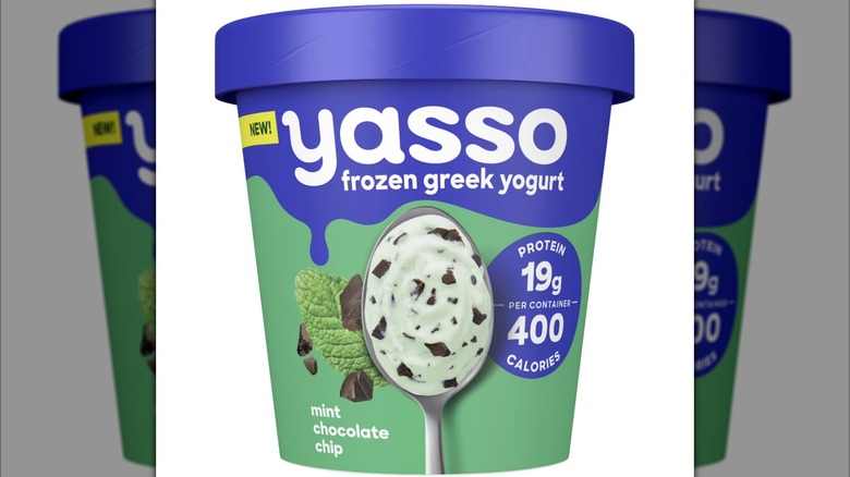 Yasso Mint Chocolate Chip Frozen Yogurt on white background