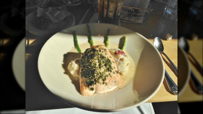 Herb Crusted Filet of Salmon with mashed potatoes