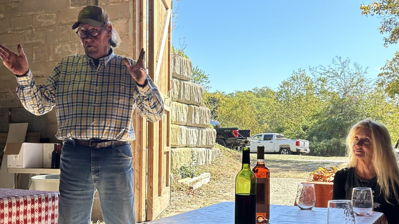 Rex Farr leading a wine tasting at Farrm Wine