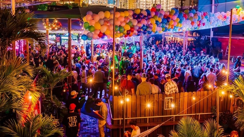 Outside of Backyard bar at night