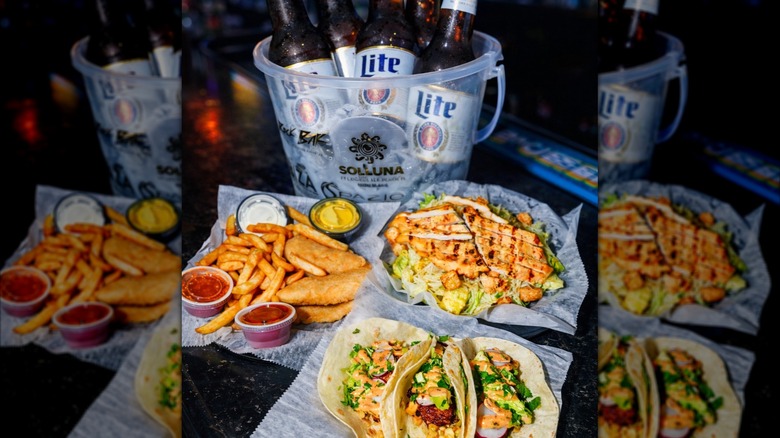 Bucket of beers and bar food at Blondies
