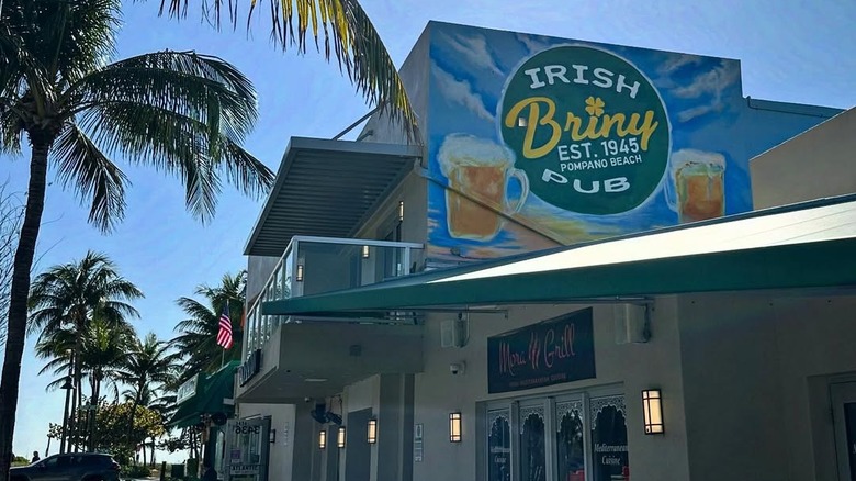 Outside of Briny Irish Pub in the sun