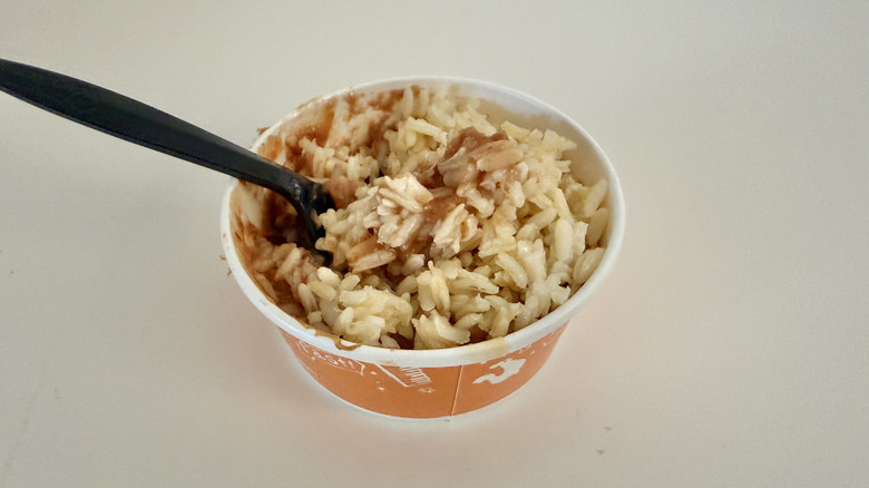 Rice and beans in a small cup