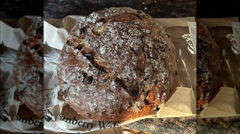 Close up of whole  Cranberry Walnut Round Bread