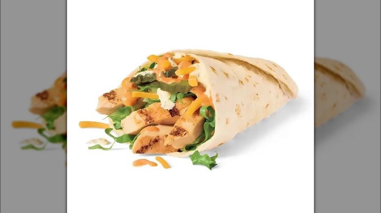 Jack in the Box Classic Grilled Jack Wrap with grilled chicken on white background