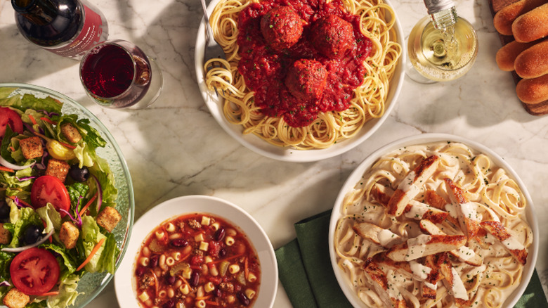Olive Garden food on a marble counter