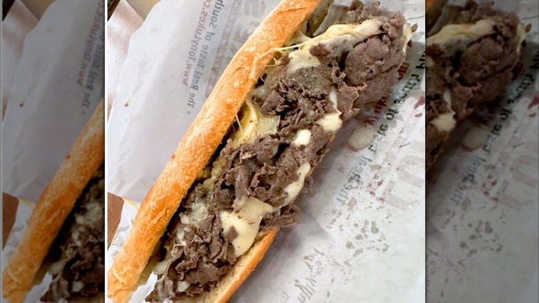 close up of Tony's Luke cheesesteak, mirrored image