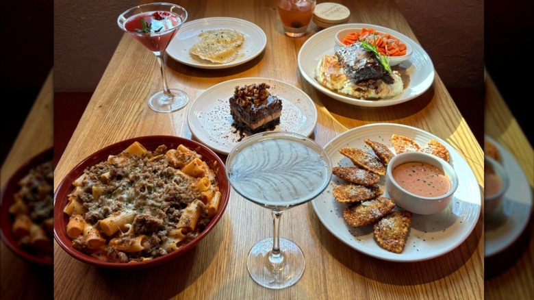full table of dishes at Carrabba's Italian Grill