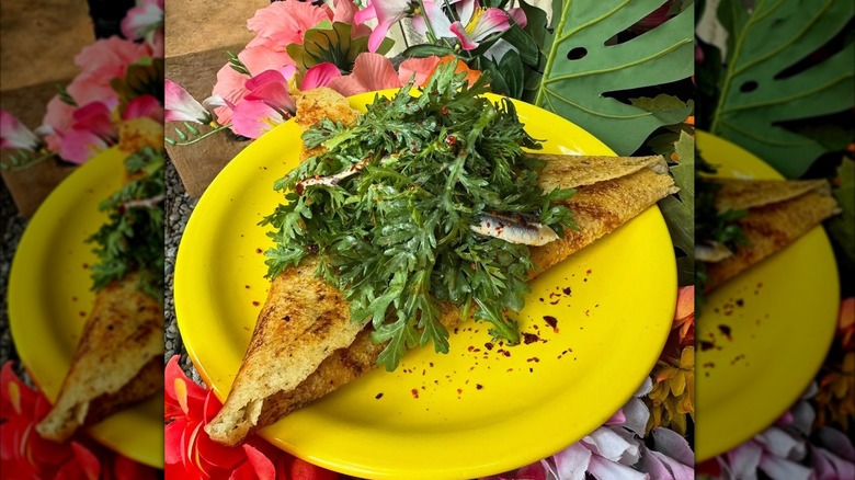 A dish with arugula from Lil' Deb's Oasis