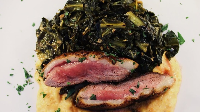 Glazed duck breast with collards from Snackbar