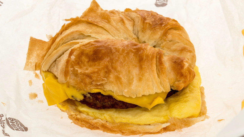 Burger King sausage egg and cheese Croissan'wich on Burger King wrapper