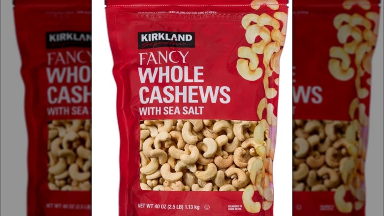 bag of Kirkland fancy whole cashews with sea salt
