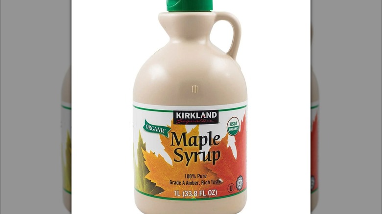 container of Kirkland maple syrup