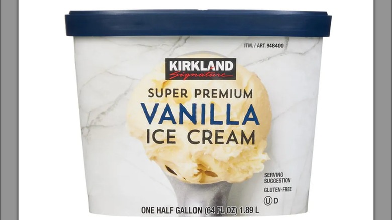 tub of Kirkland super premium vanilla ice cream