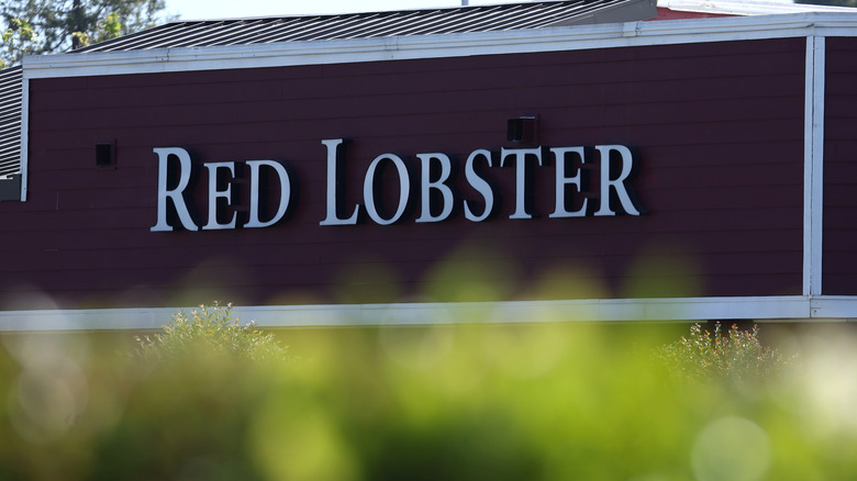 A sign posted in front of a Red Lobster restaurant in Fremont, California.