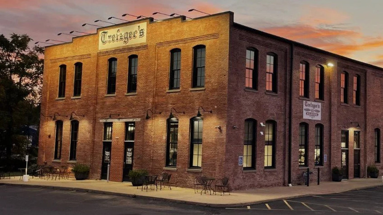Trefzger's Bakery building at sunset