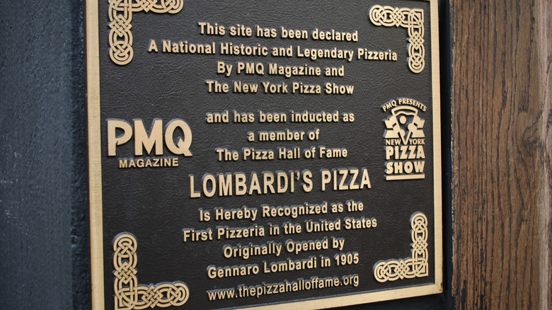 Plaque outside of Lombardi's Pizza