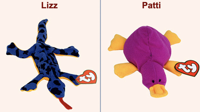 Two McDonalds Happy Meal Teenie Beanie Babies Lizz the lizard and Patti the Platypus