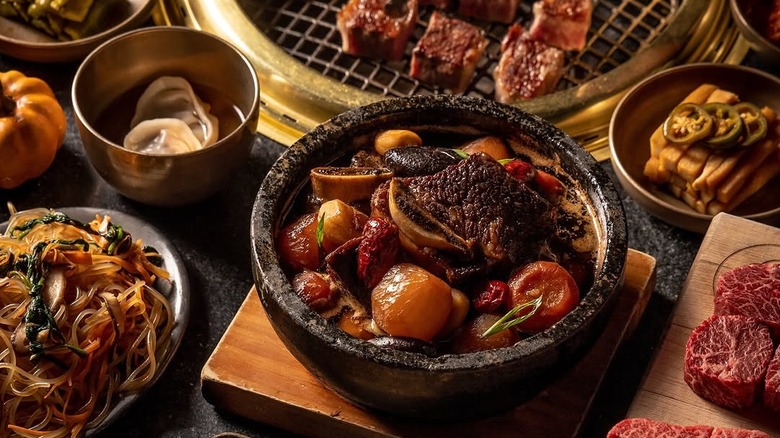 Korean BBQ spread and grill from COTE Steakhouse